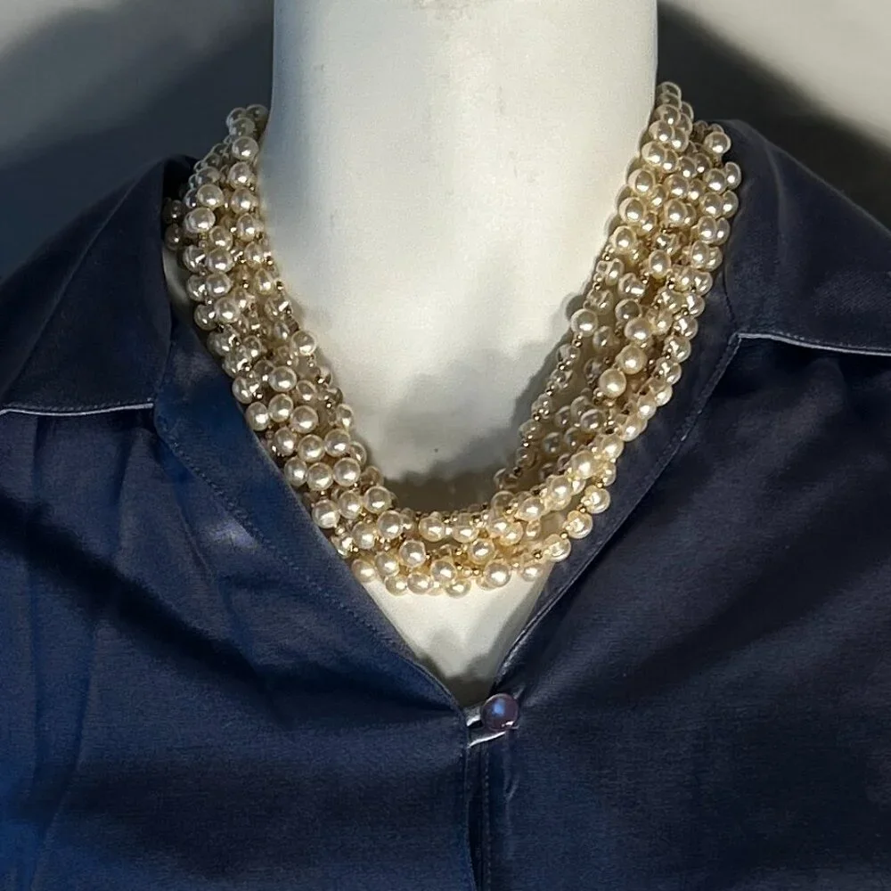 Pearl & Gold Beads 6-strand Necklace Chic Wardrobe Staple Timeless Dressy Paris